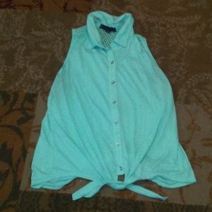 Aqua Sleeveless Font Tie Top